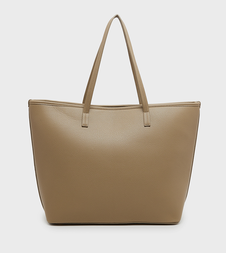 Textured Zip Closure Tote Bag