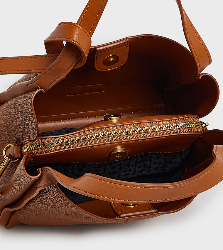 Textured Zip Closure Shoulder Bag