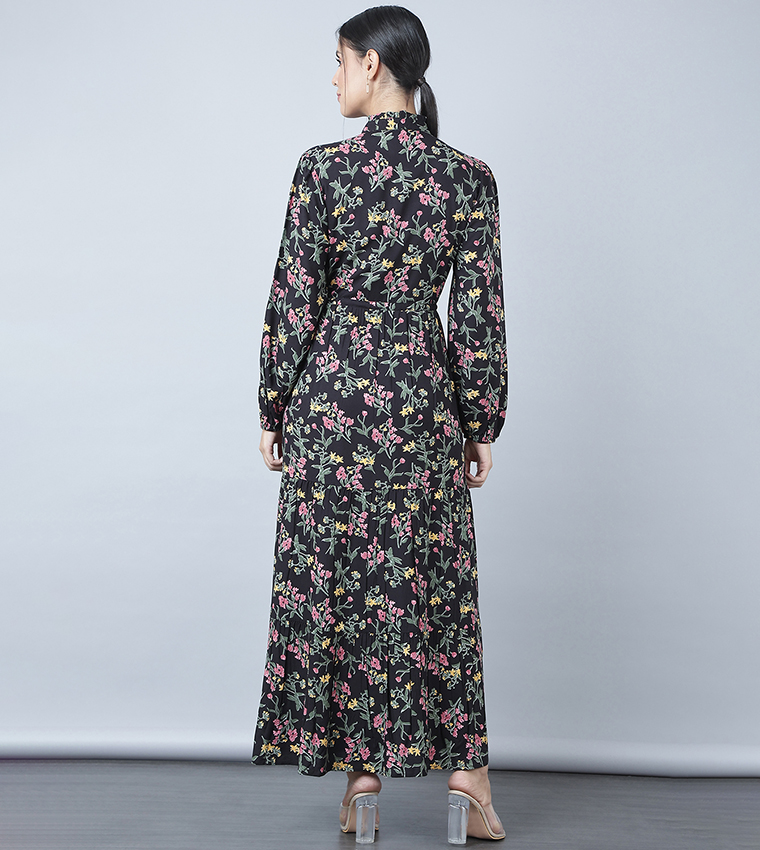 Printed Mandarin Collar Maxi Dress