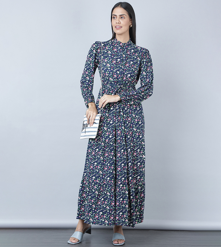 Buy HIS HERS Printed Mandarin Collar Maxi Dress In Multiple Colors 6thStreet Bahrain