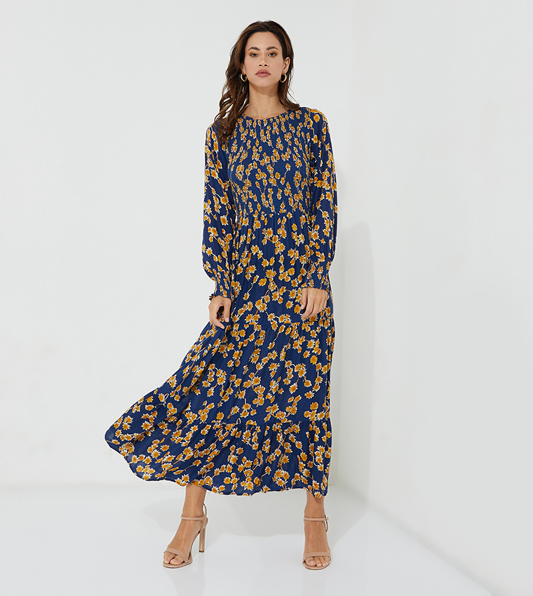 Buy HIS & HERS Floral Printed Boat Neck Flared Dress In Multiple Colors