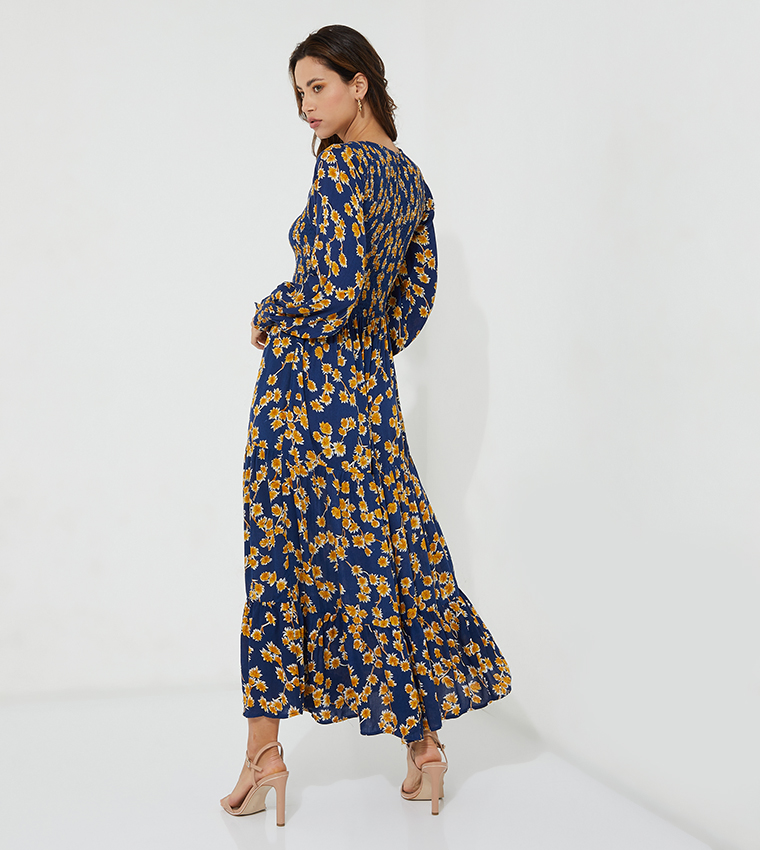 Buy HIS & HERS Floral Printed Boat Neck Flared Dress In Multiple Colors