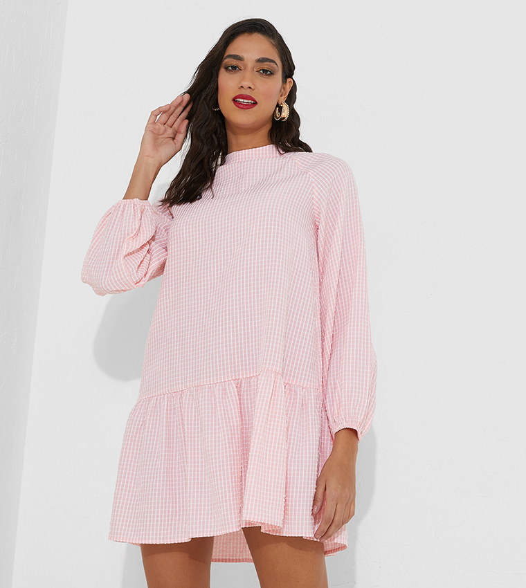 Buy HIS & HERS Plaid Checks Casual Mini Dress In Pink 6thStreet Bahrain