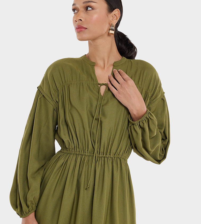 Ruched Long Sleeves Maxi Dress