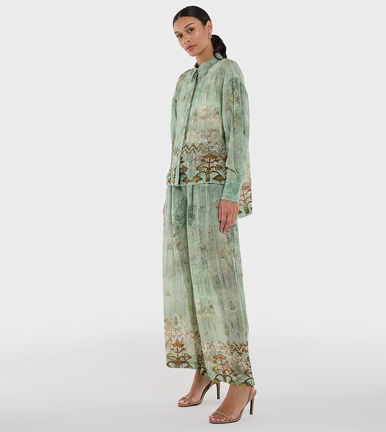 Printed Elastic Waist Wide Leg Pants