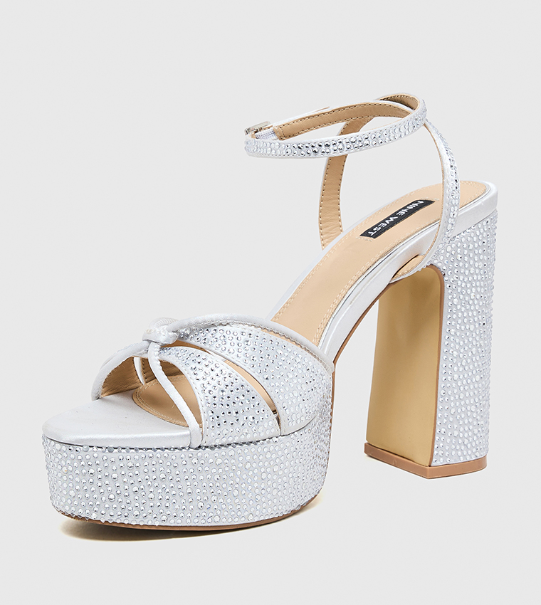 Embellished Ankle Strap Block Heel Sandals