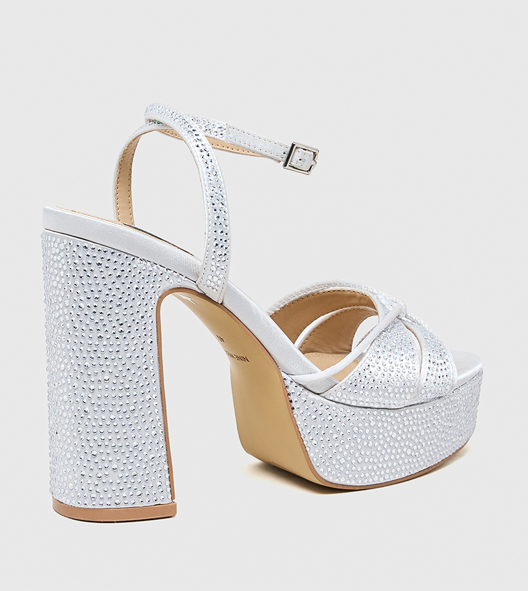 Embellished Ankle Strap Block Heel Sandals