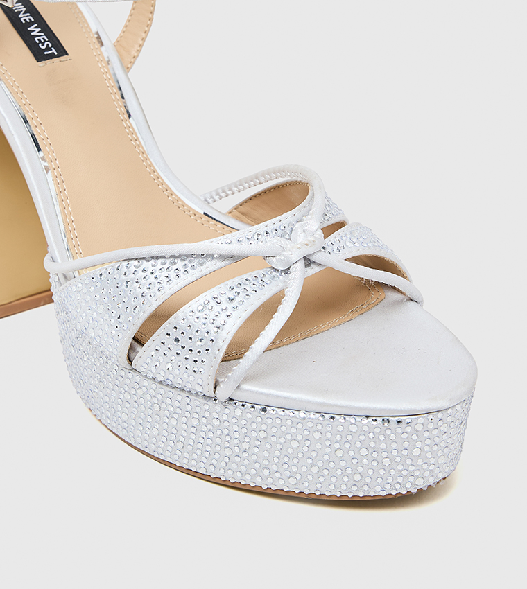 Embellished Ankle Strap Block Heel Sandals