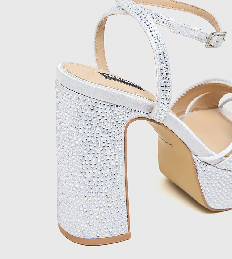 Embellished Ankle Strap Block Heel Sandals