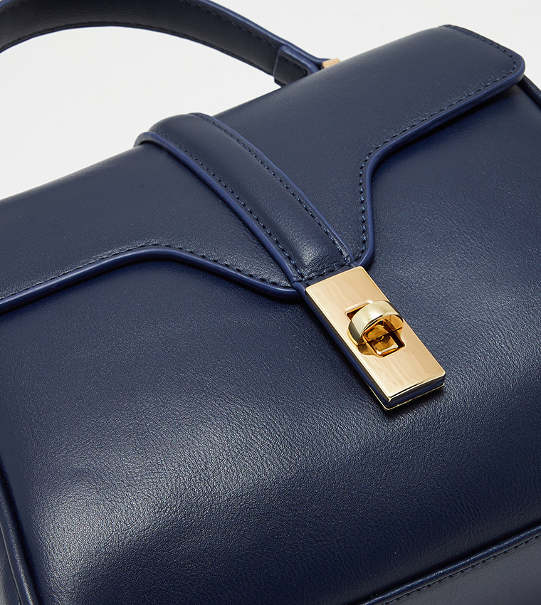 Buy Tyra Solid Twist Lock Satchel Bag In Blue 6thStreet UAE