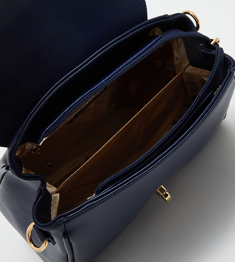 Buy Tyra Solid Twist Lock Satchel Bag In Blue 6thStreet UAE