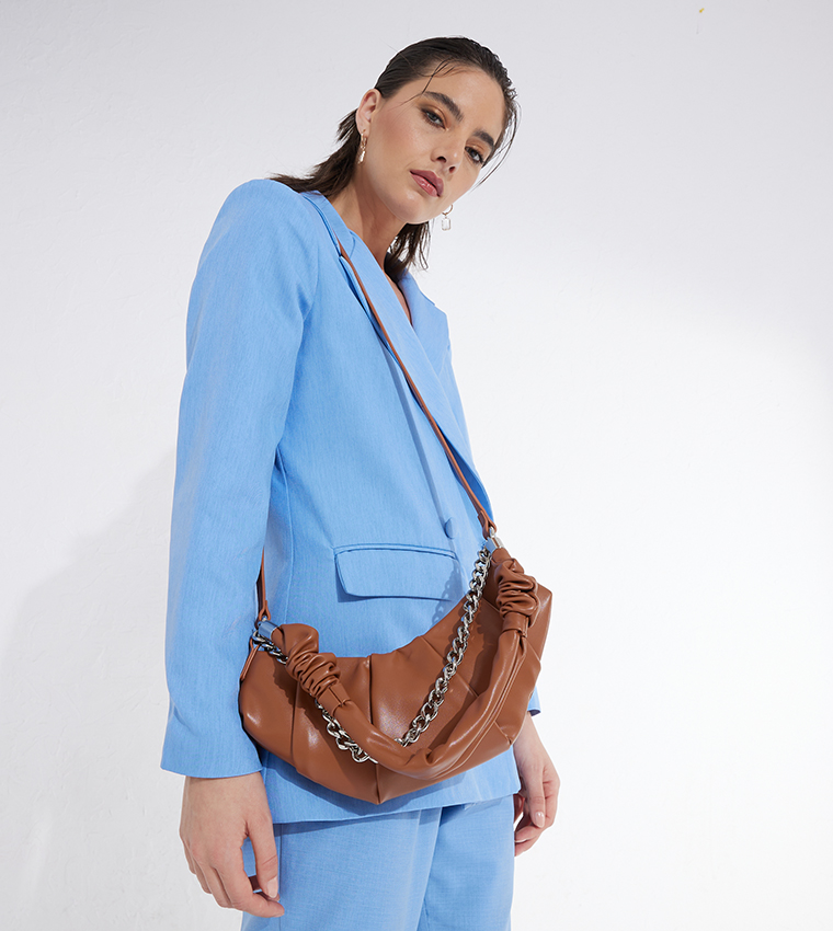 Solid Pleated Shoulder Bag