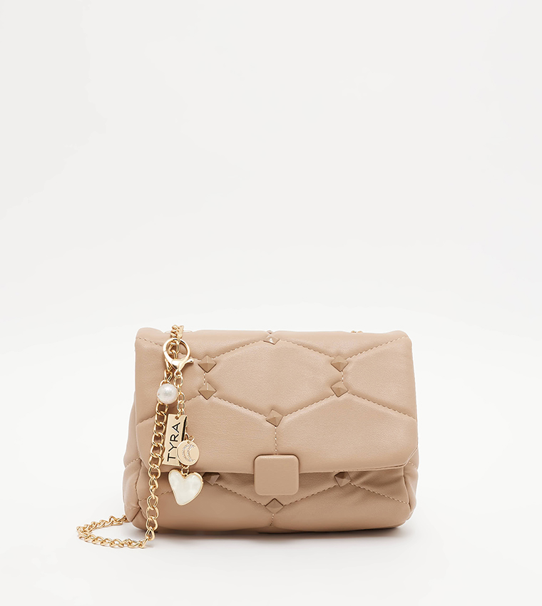 Buy Tyra Quilted Crossbody Bag With Key Chain In Beige 6thStreet UAE