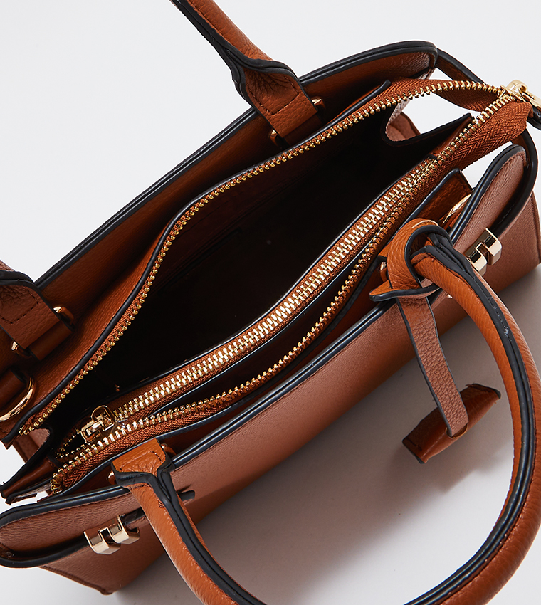 Textured Satchel Bag with Sling