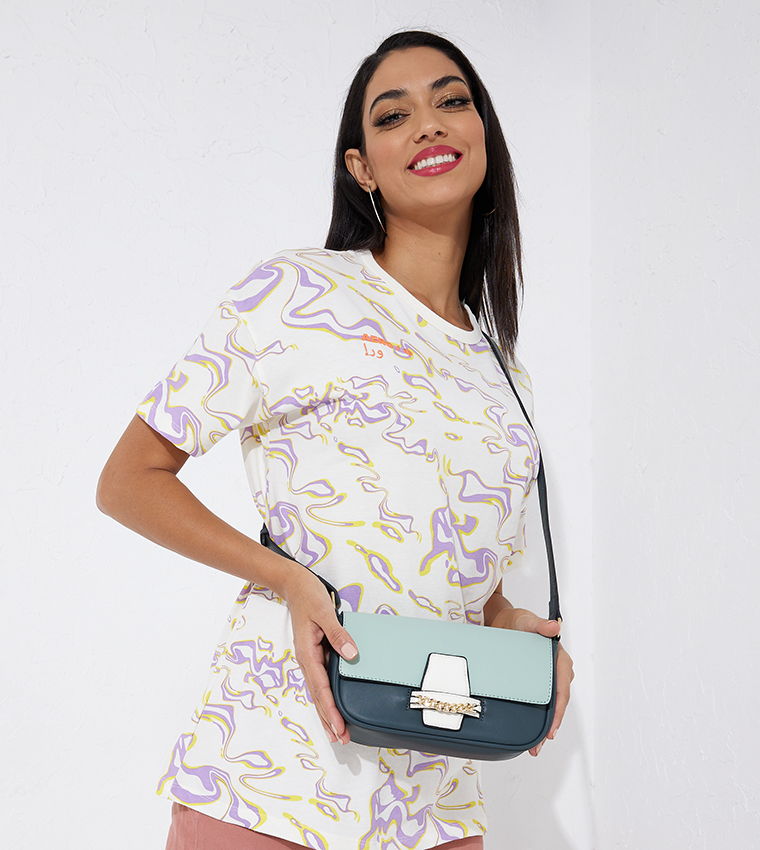 Color Block Flap Crossbody Bag