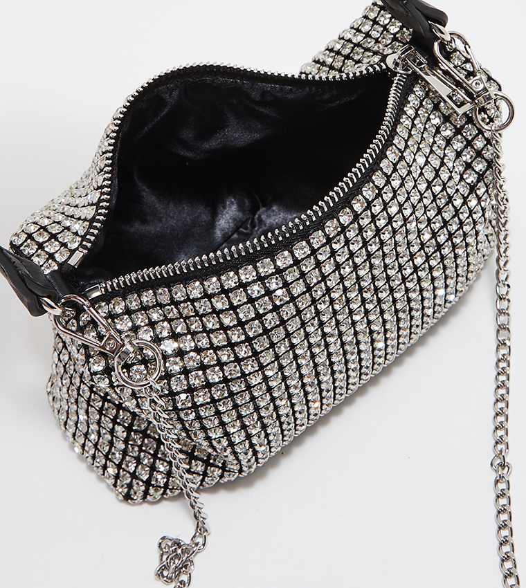 Stone Studded Zipper Closure Shoulder Bag
