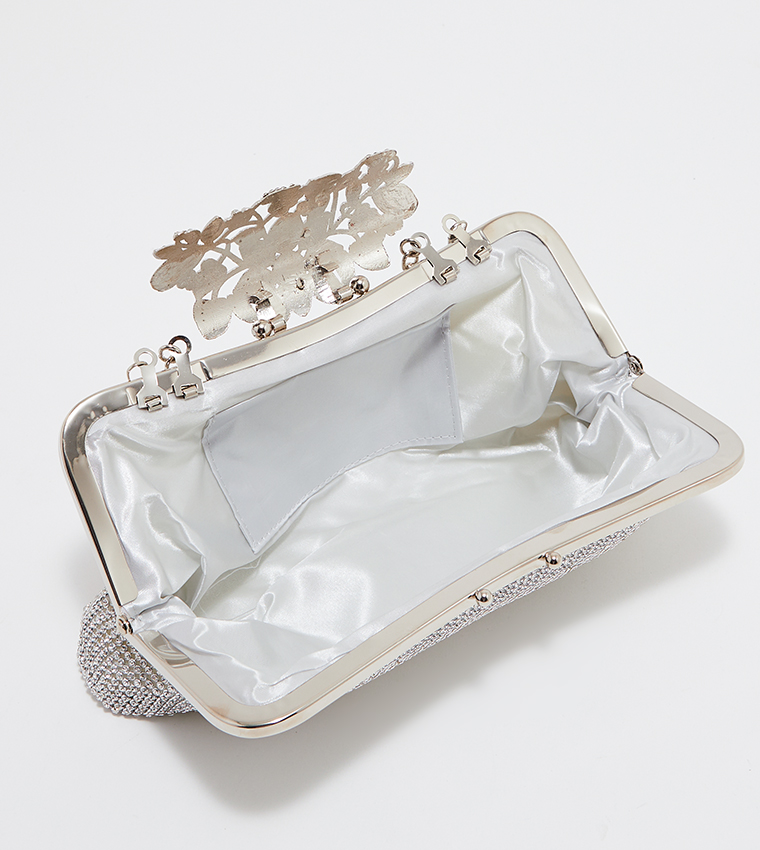 Buy Tyra Embellished Top Handle Clutch With Sling In Silver 6thStreet UAE