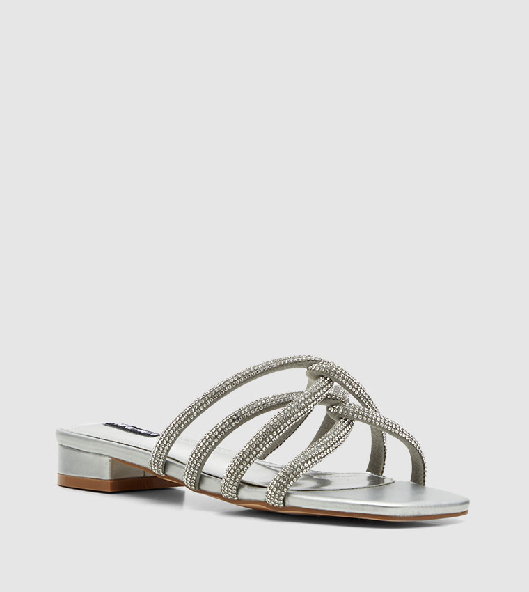 Flat silver strappy sandals best sale