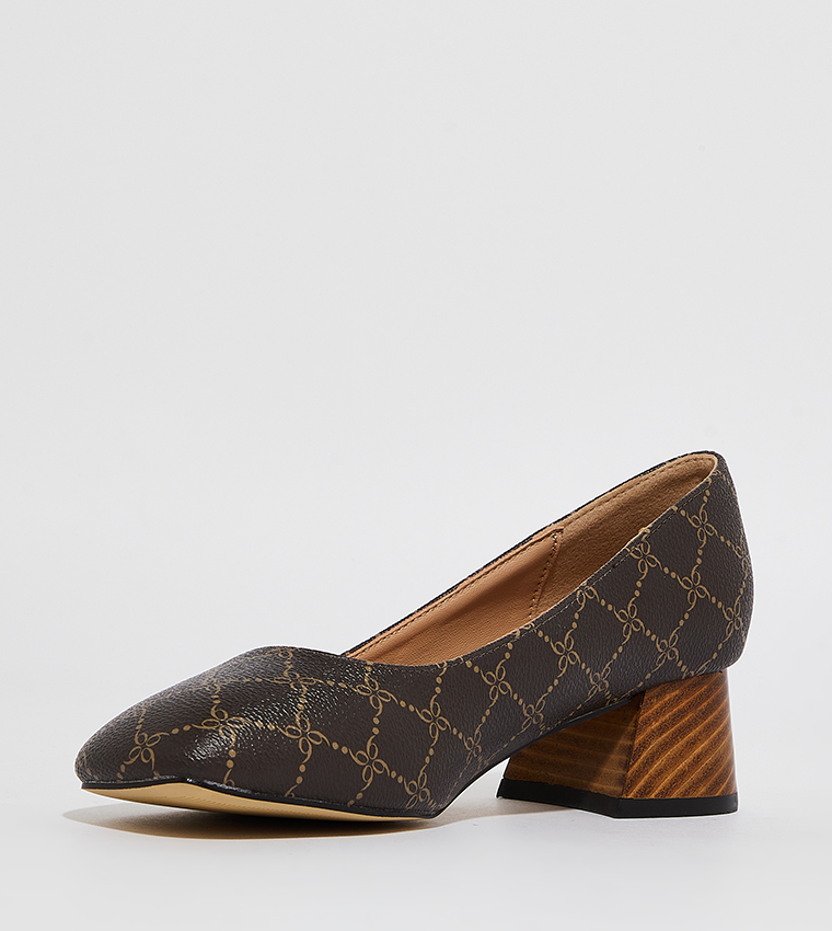 KIA Patterned Block Heel Pumps
