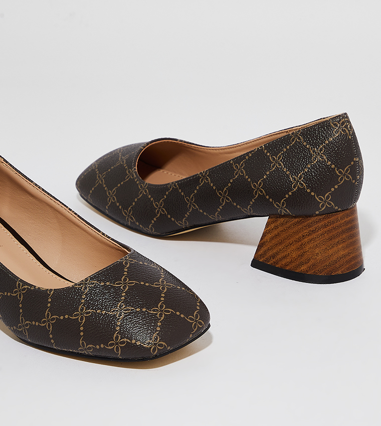 KIA Patterned Block Heel Pumps