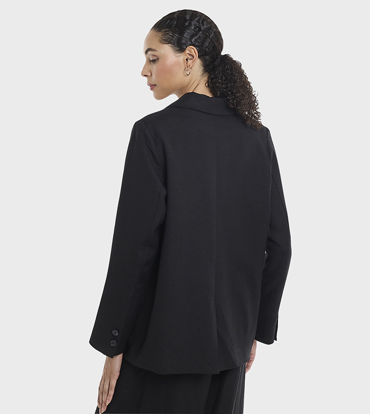 Lapel Collar Oversized Linen Blazer