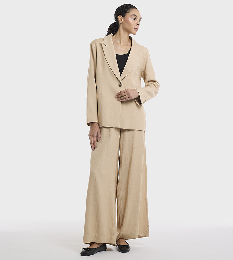 Lapel Collar Oversized Linen Blazer