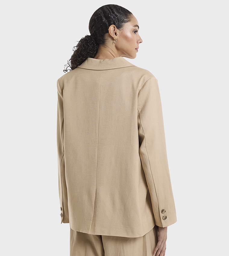 Lapel Collar Oversized Linen Blazer