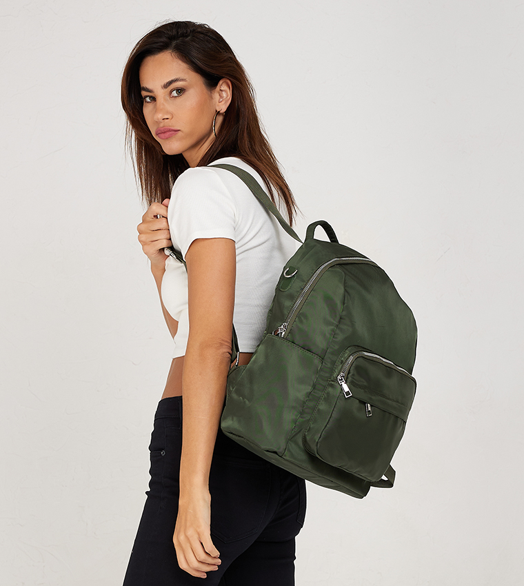 Solid Zippered Backpack