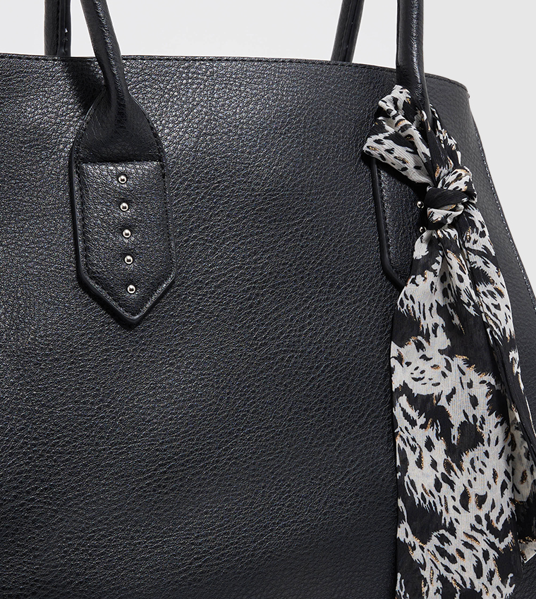 Textured Scarf Detail Tote Bag