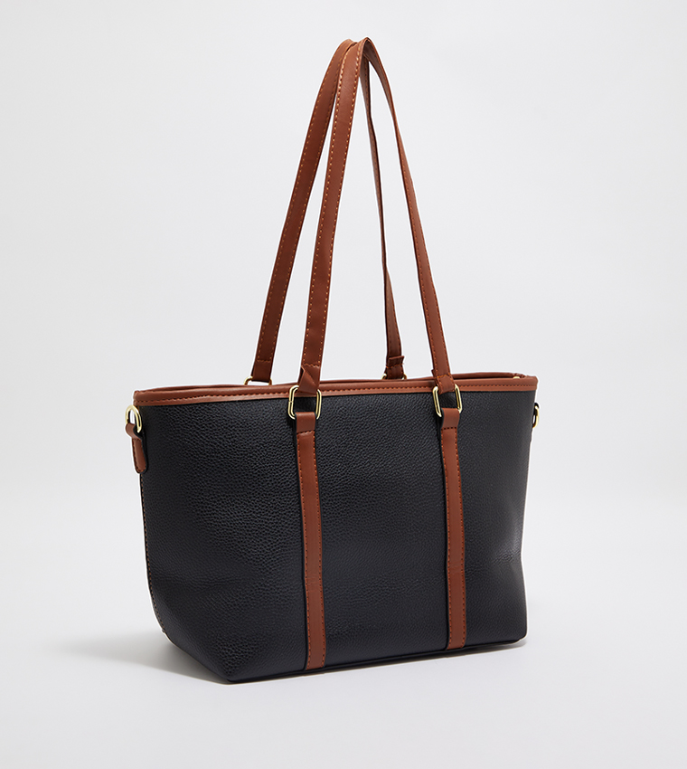 Buy Tyra Textured Tote Bag With Pouch In Black 6thStreet Qatar