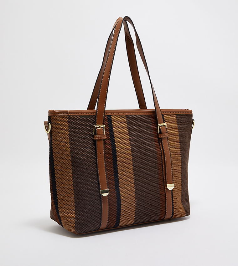 Striped Woven Tote Bag Set