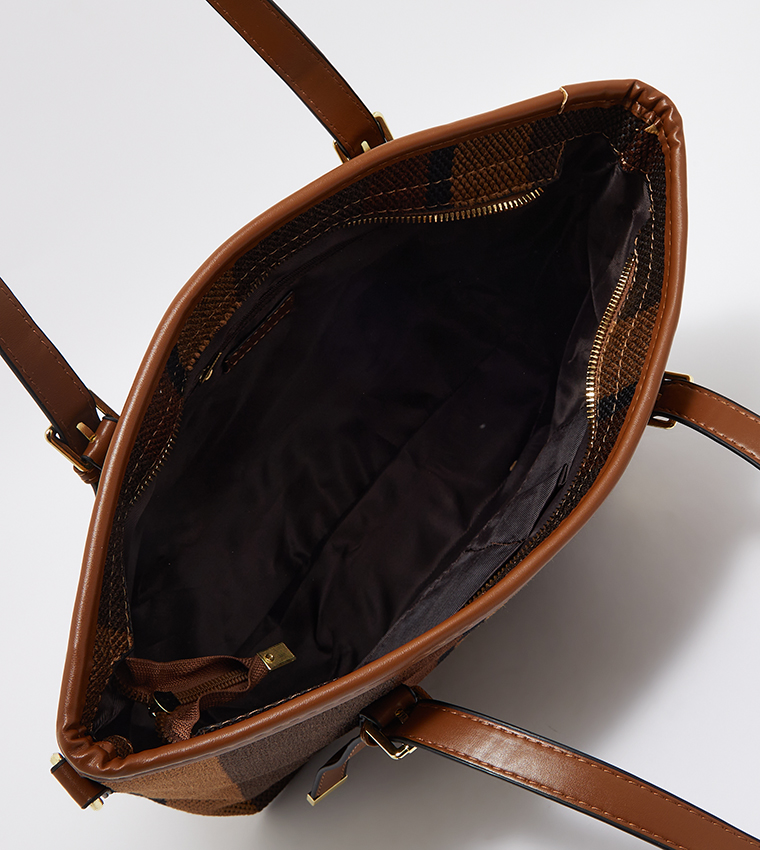 Striped Woven Tote Bag Set