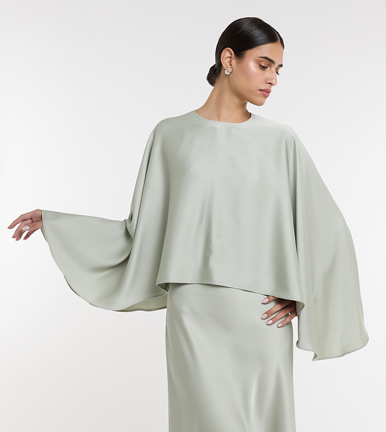Solid Round Neck Satin Cape