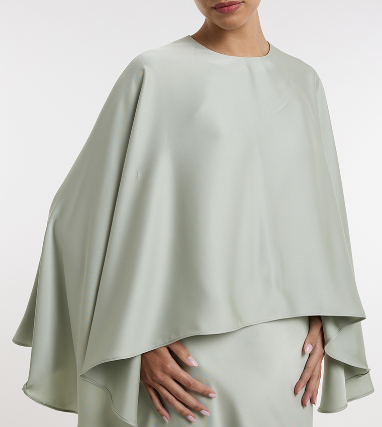 Solid Round Neck Satin Cape
