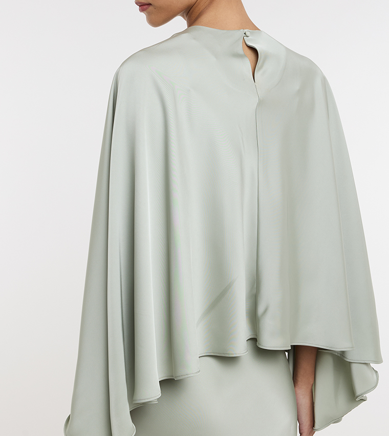 Solid Round Neck Satin Cape