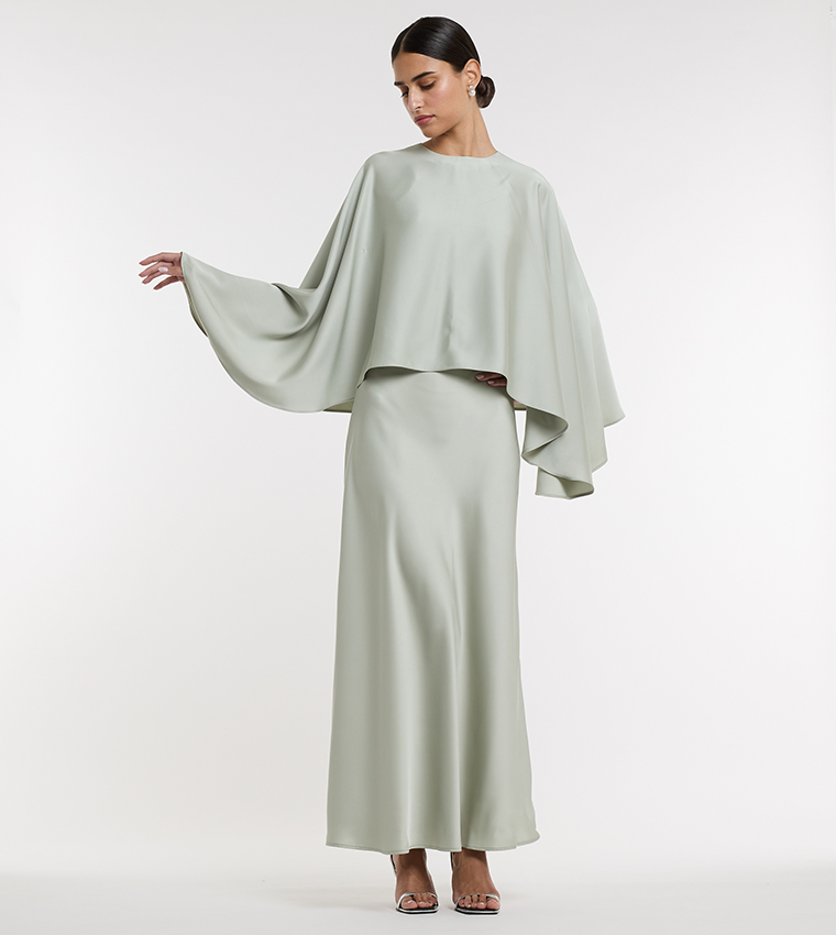Solid Round Neck Satin Cape
