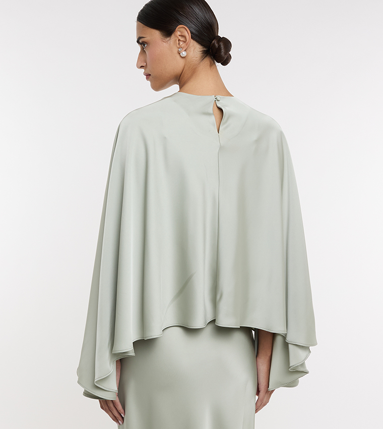 Solid Round Neck Satin Cape