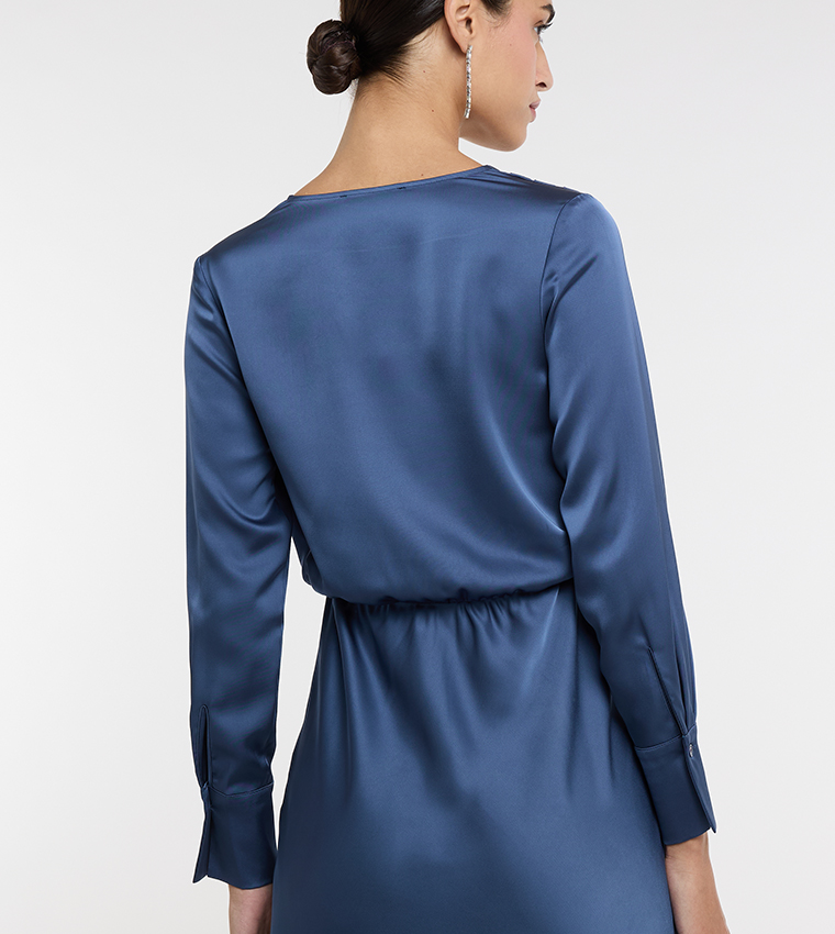 Solid Satin Wrap Dress 