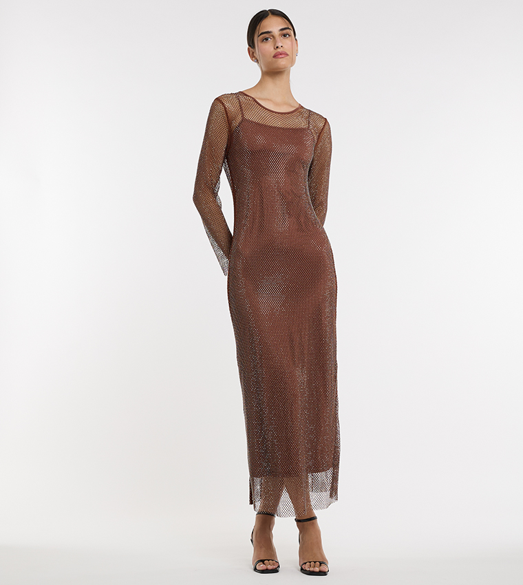Embellished Mesh Midaxi Dress
