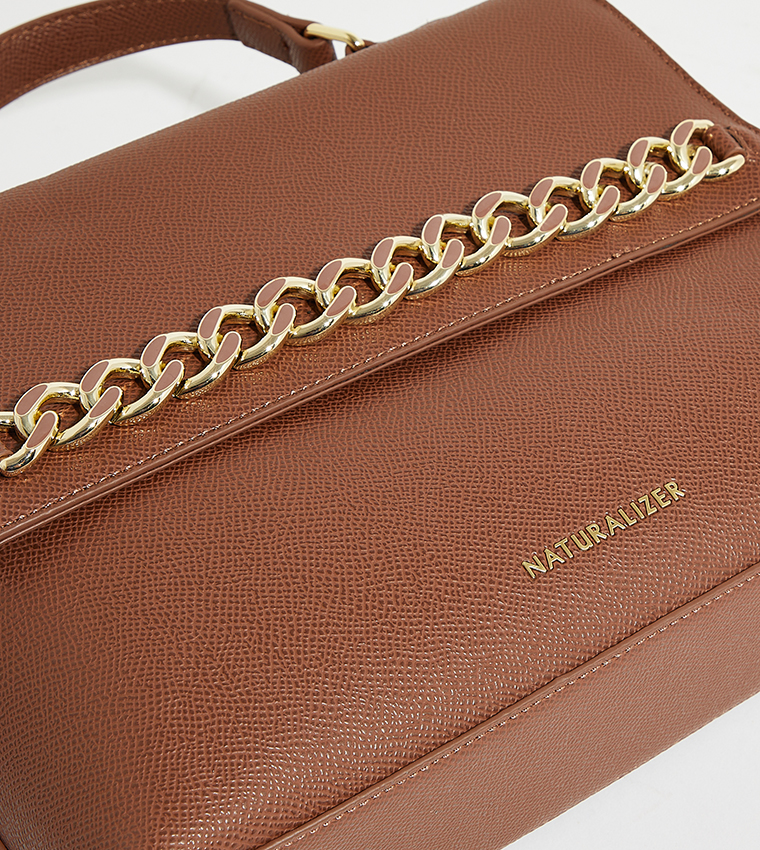Logo Detail Metal Accent Satchel Bag