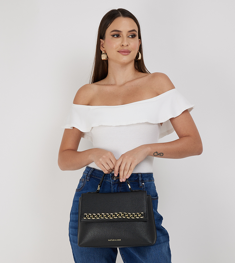 Logo Detail Metal Accent Satchel Bag