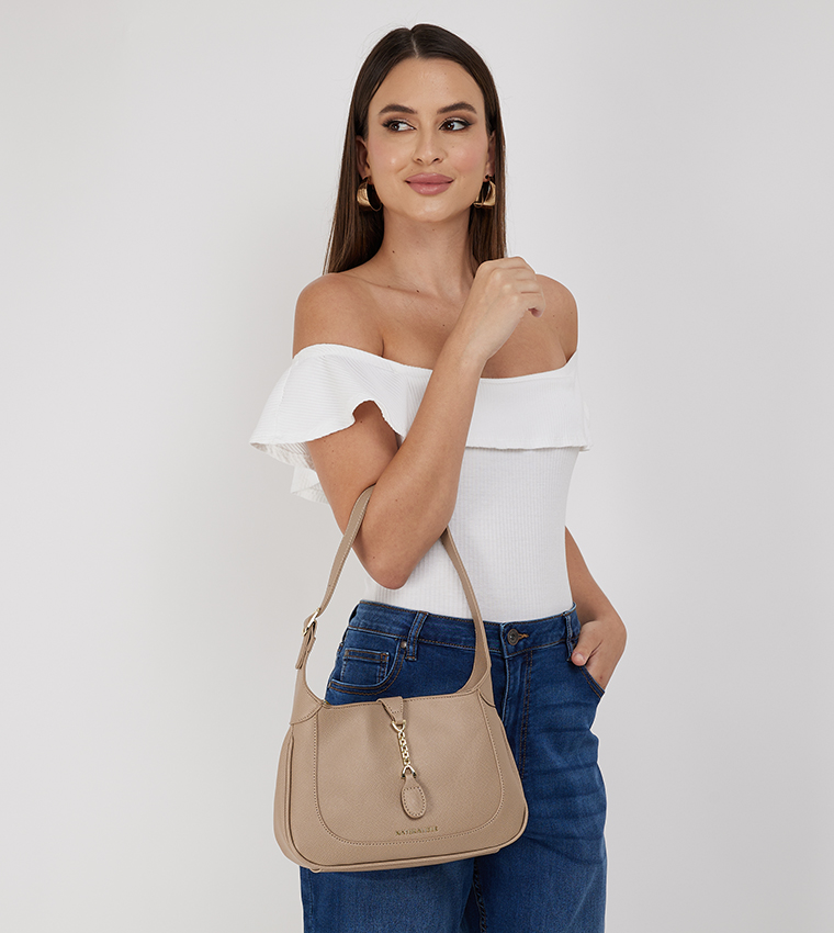 Textured Logo Detail Shoulder Bag