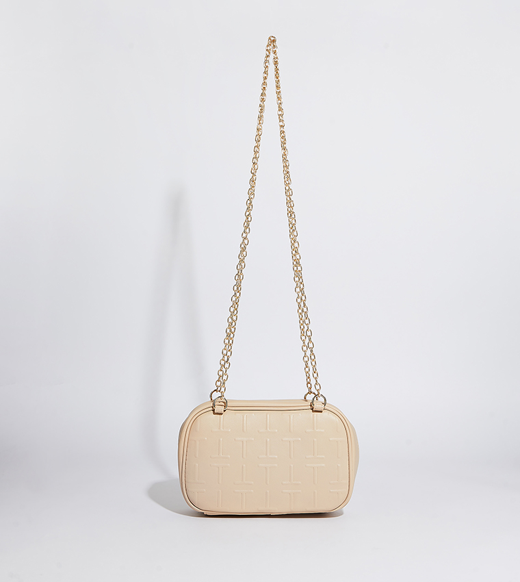 Textured Chain Handle Cross Body Bag