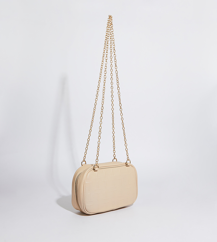 Textured Chain Handle Cross Body Bag