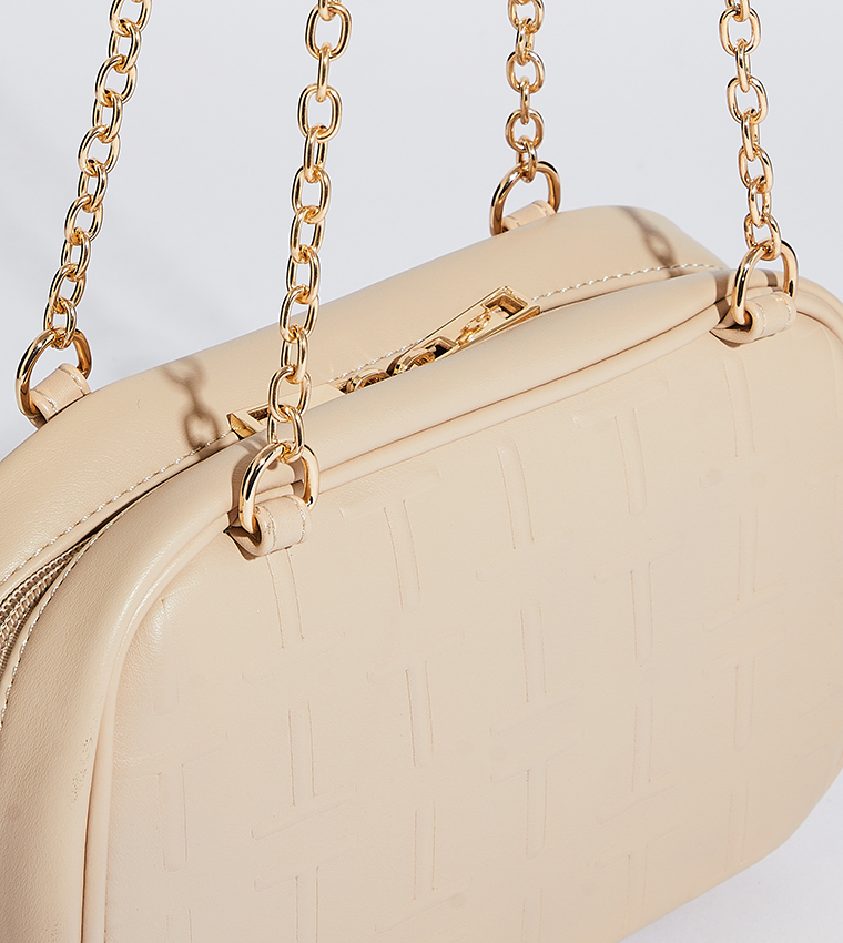 Textured Chain Handle Cross Body Bag