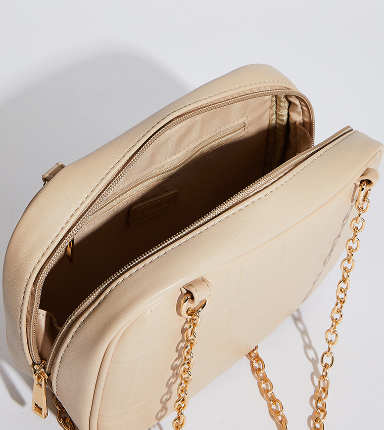 Textured Chain Handle Cross Body Bag