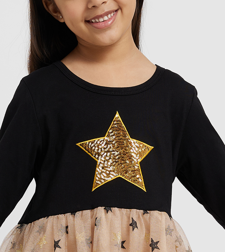 Star Sequined Tulle Detailed Dress