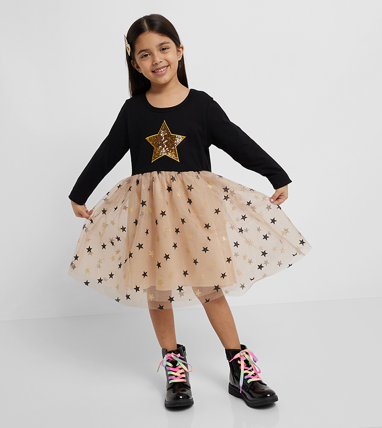 Star Sequined Tulle Detailed Dress
