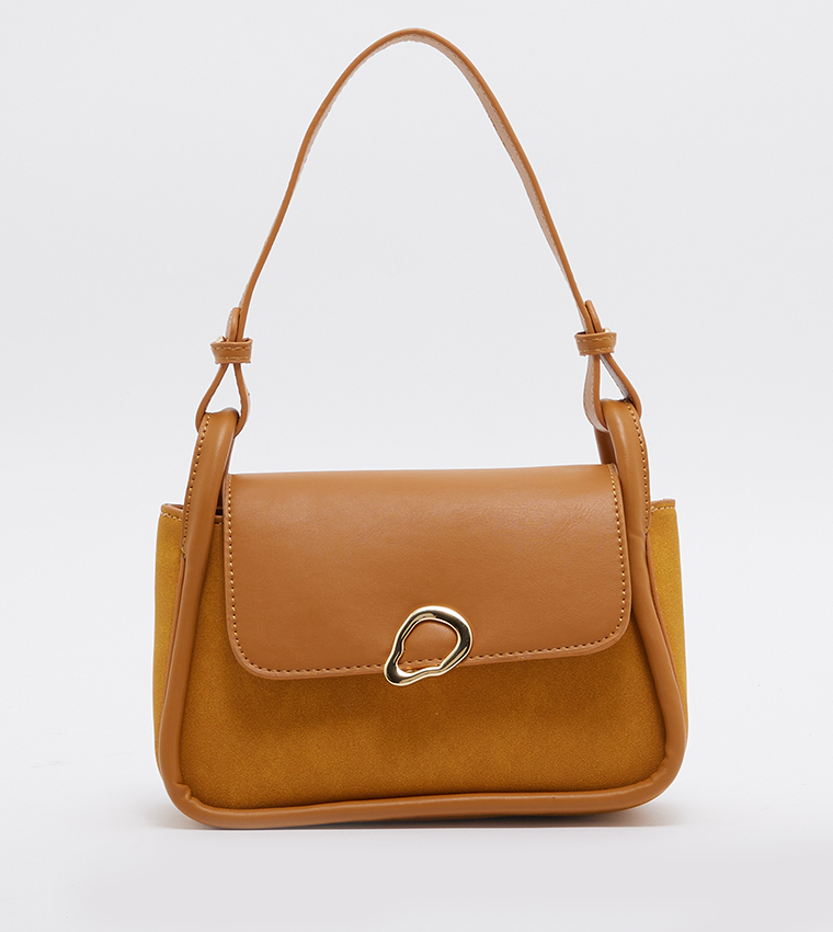Metal Accent Flap Closure Shoulder Bag