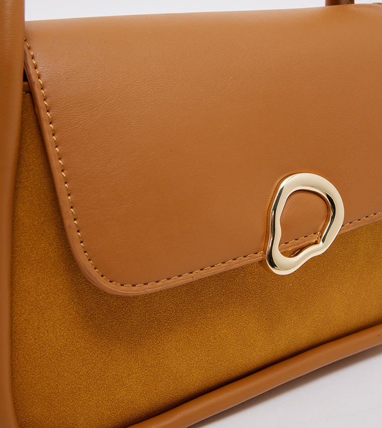 Metal Accent Flap Closure Shoulder Bag